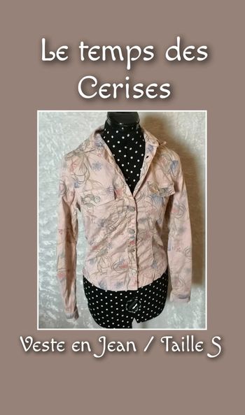 Veste en Jean saumon vert orange bleu fleurs tropicales Taille S Le temps des Cerises