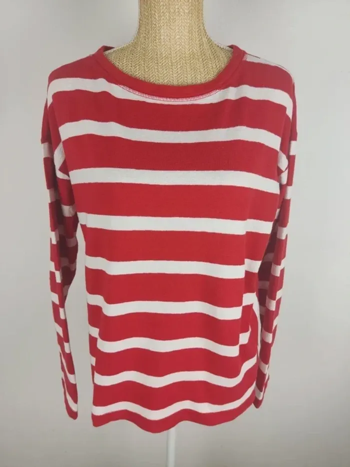 Pull manches longues marinière rouge et blanc taille L Esprit
