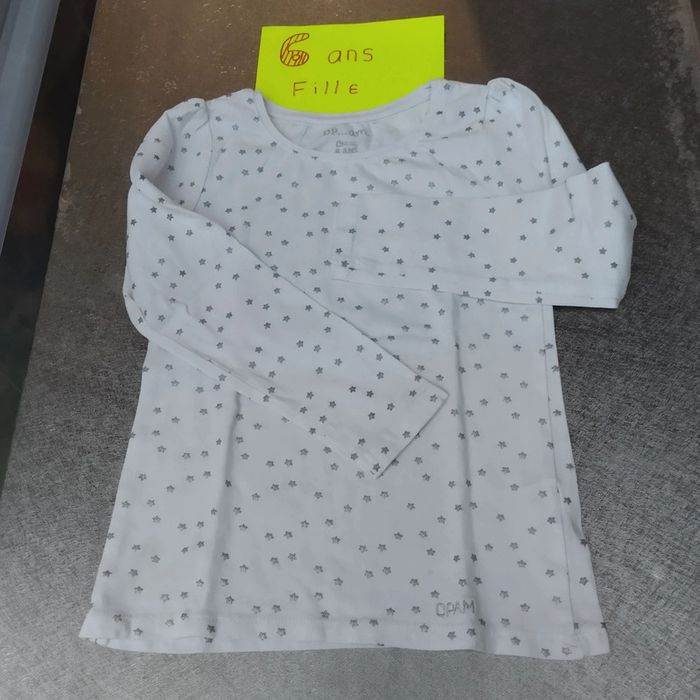 Tee-shirt manches longues 6 ans fille DPAM blanc