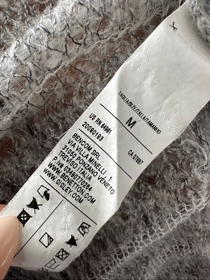 Cardigan oversize maille ajourée gris et blanc mohair Benetton T38 M - photo numéro 8