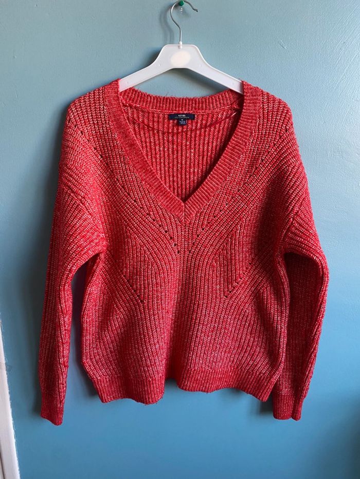 Pull à grosse maille rouge chiné taille M