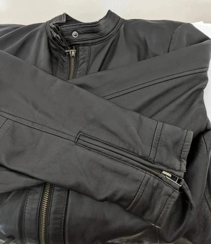 Veste zippée marron en cuir véritable - Saint Hilaire - taille 42 - photo numéro 6