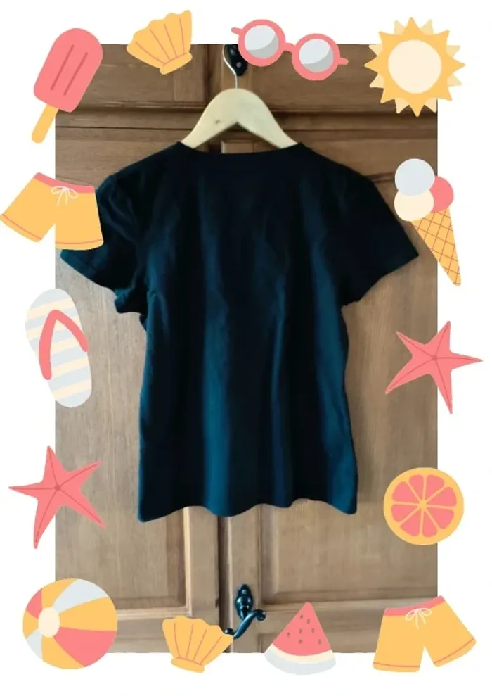 Tee shirt noir femme skull main rose - photo numéro 4