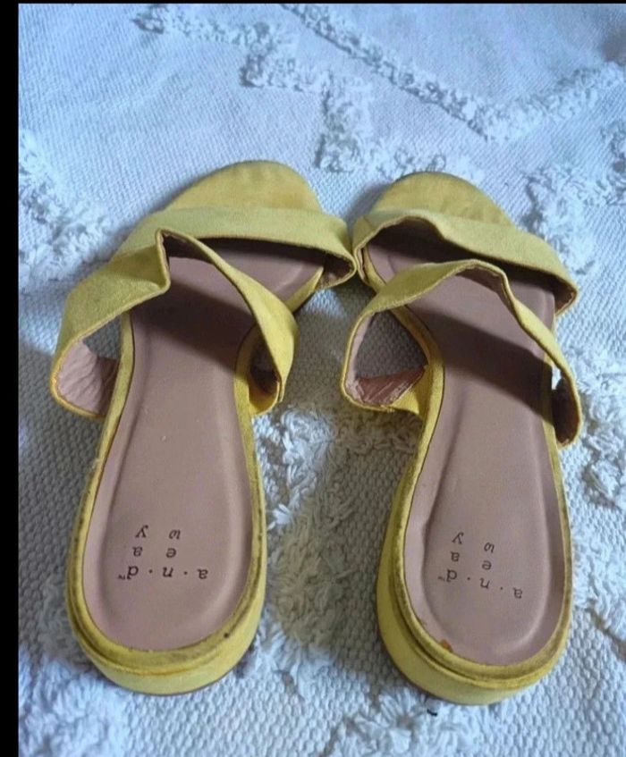 Sandales mules talonnettes jaune citron - photo numéro 2