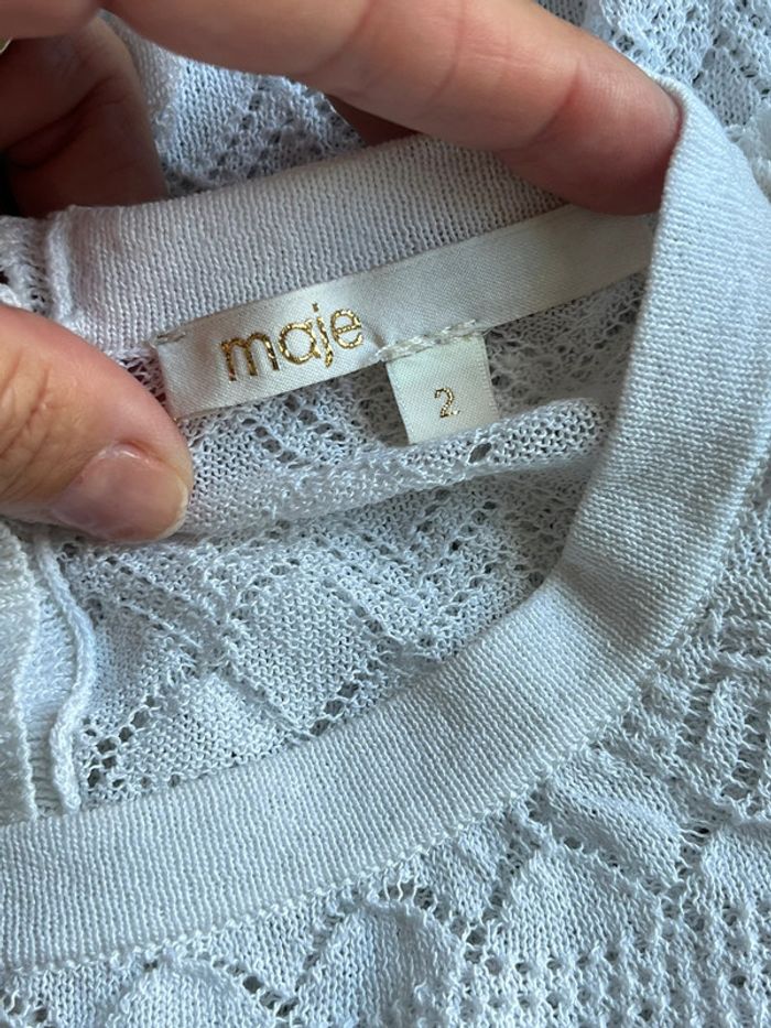 Pull fin blanc ajouré et froufrou Maje S - photo numéro 6