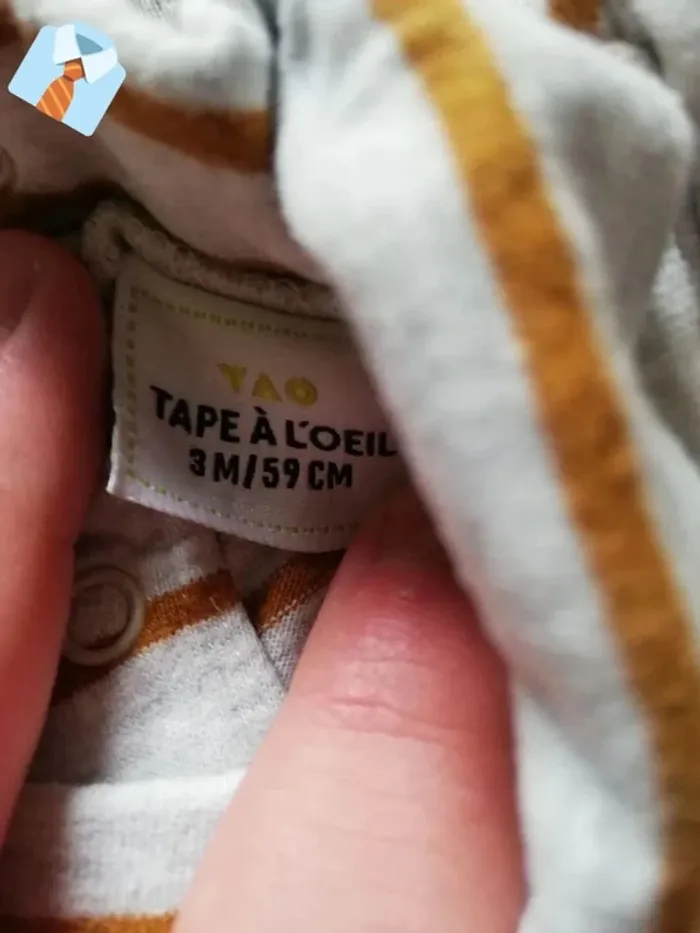 Maillot Col Roulé Rayé "Tape à l'Oeil" - Taille 3 Mois - photo numéro 3