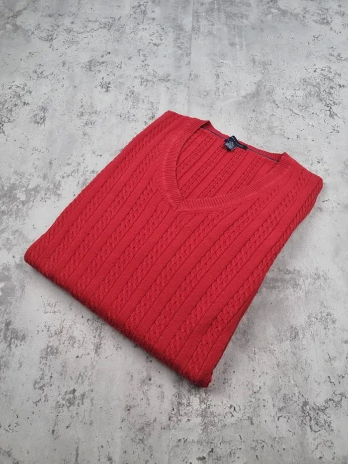 Pull torsadé Tommy Hilfiger rouge – Taille XL Femme (mesures en photos)