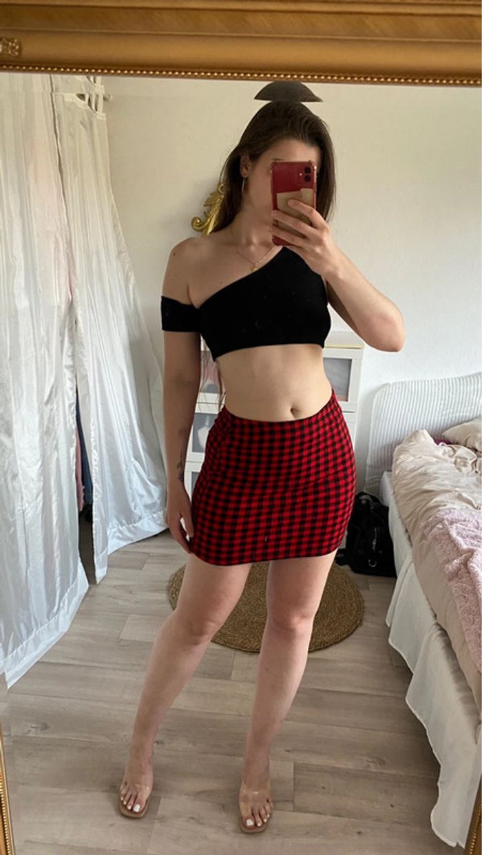 Jupe damier rouge et noir