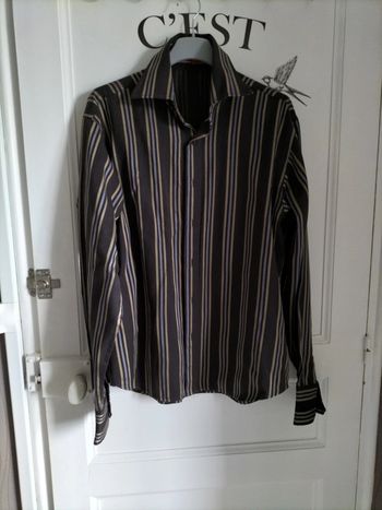 Chemise vintage rayée marron gris et doré Best Mountain taille L