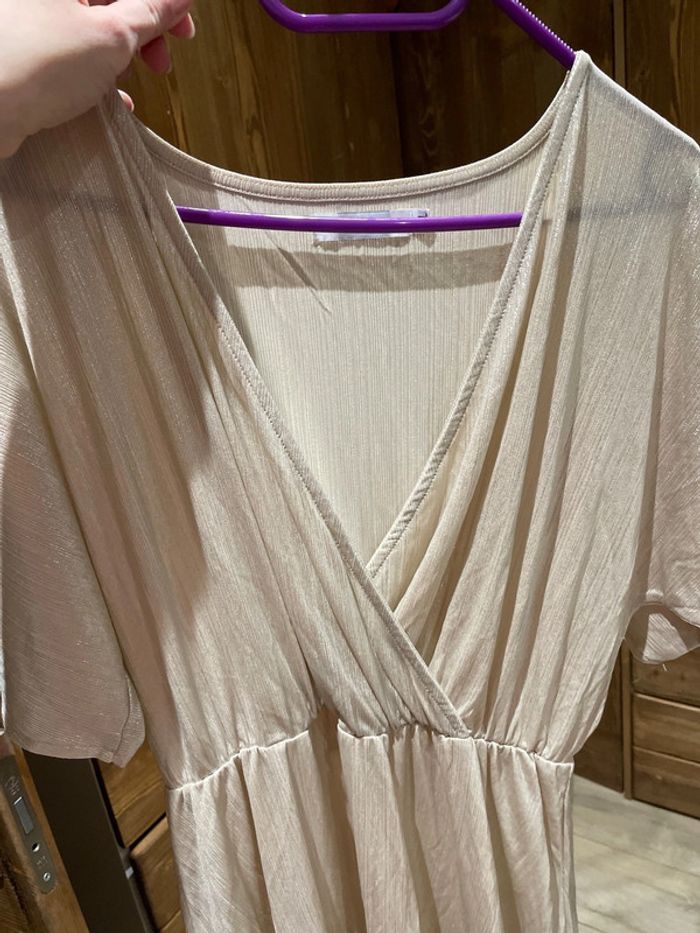 Robe courte beige argentée fluide - photo numéro 4