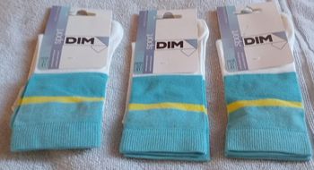 Lot de 3 paires de chaussette turquoise blanc jaune Dim Pointure 37 / 41