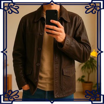 Blouson en cuir marron taille XL