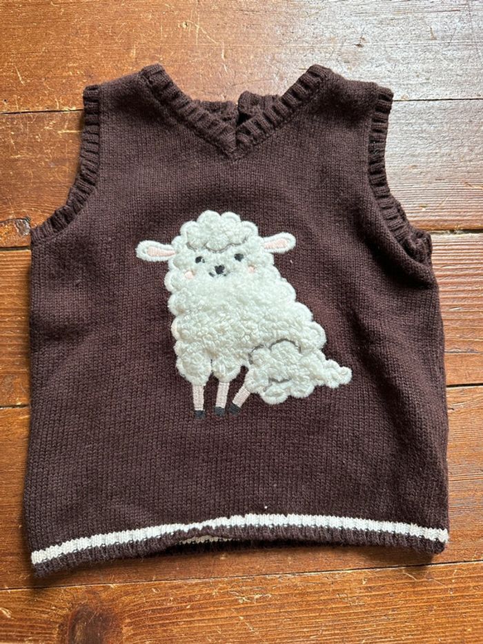 Pull Sergent Major sans manches marron mouton 12 mois