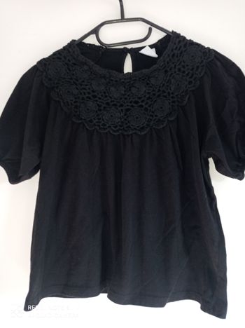 T-shirt fille fantaisie noir brodé, ZARA, taille 11-12 ans