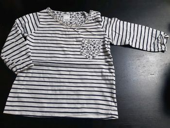 Tshirt marinière bleu blanc fleurs bebe fille 6 mois