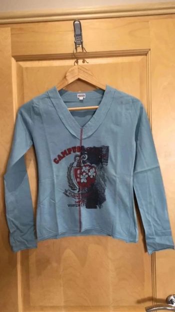 Tee-shirt Etam bleu col V en coton taille 34