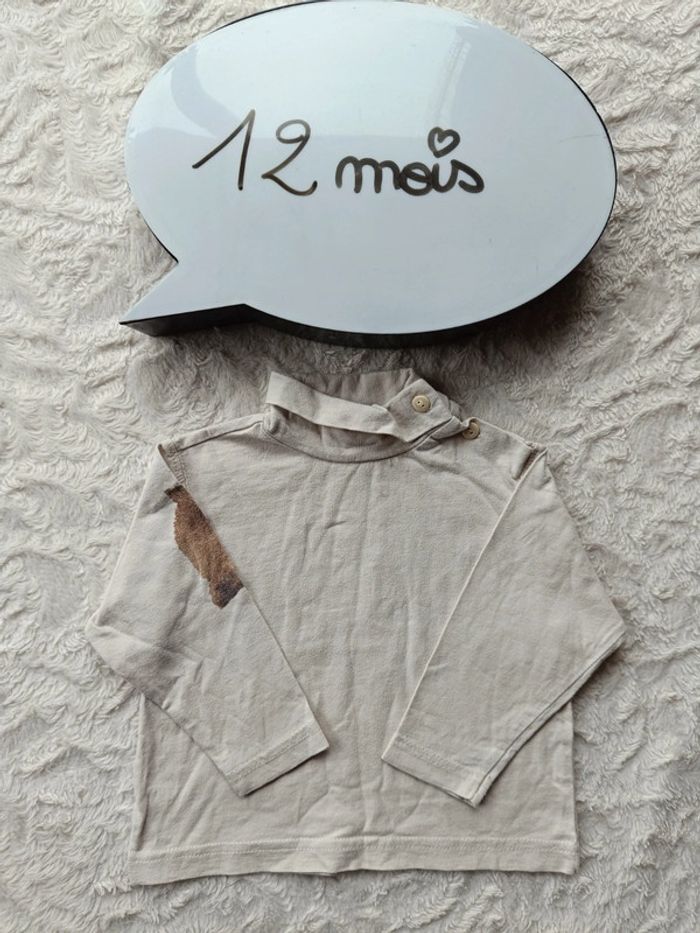 Sous pull col roulé Garçon 12 mois renard Fox 100% coton