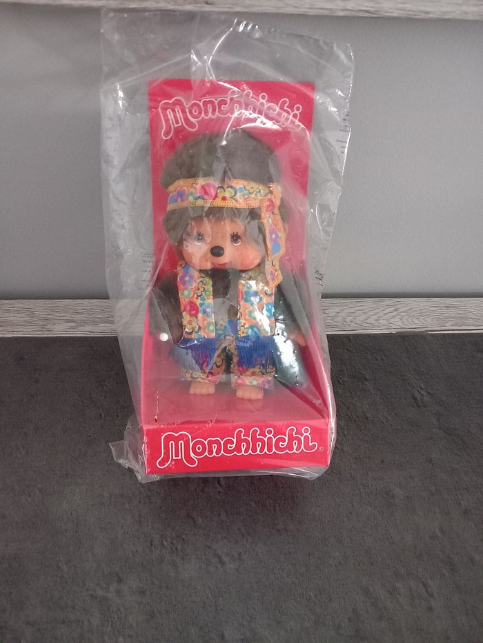 Monchhichi hippie power flower boy années 70 neuf 