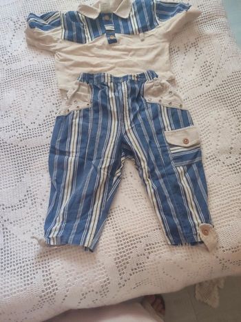 Ensemble polo pantalon léger beige et bleu 3 ans