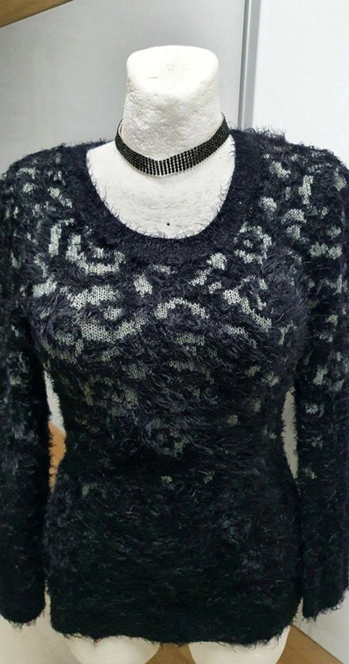Beau pull noir et gris argenté à poils Yessica 38/40 - photo numéro 2