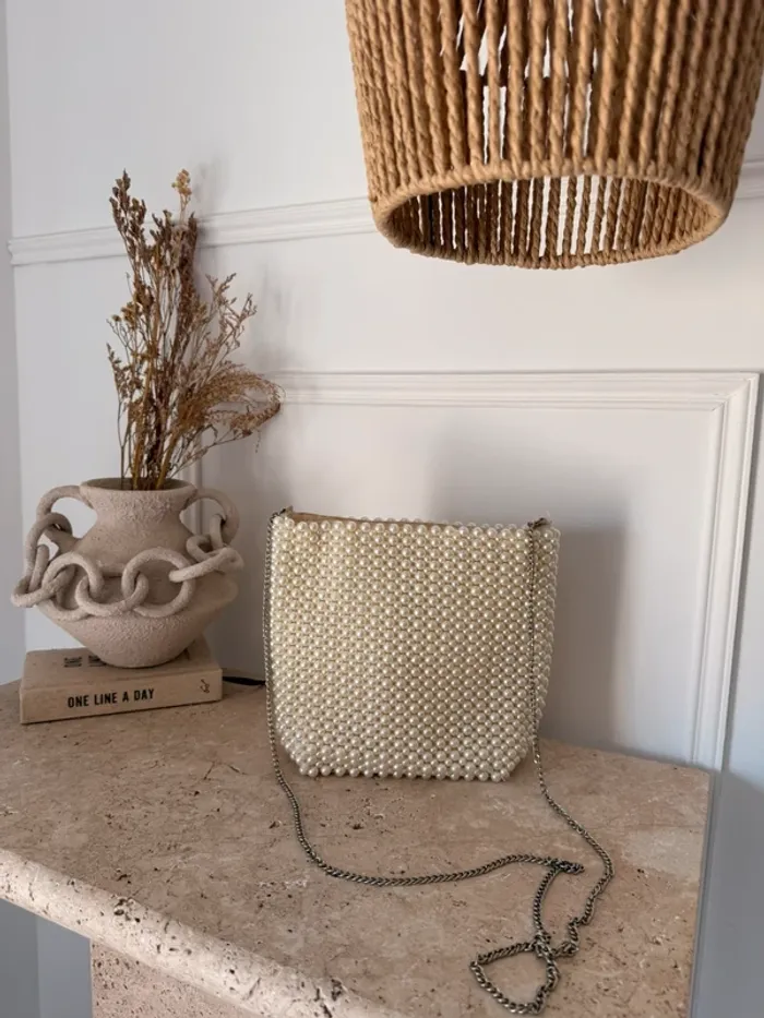 Sac à main seau perle beige bandoulière borsa bolsa bag saco borsa Zak femme donna woman - photo numéro 3