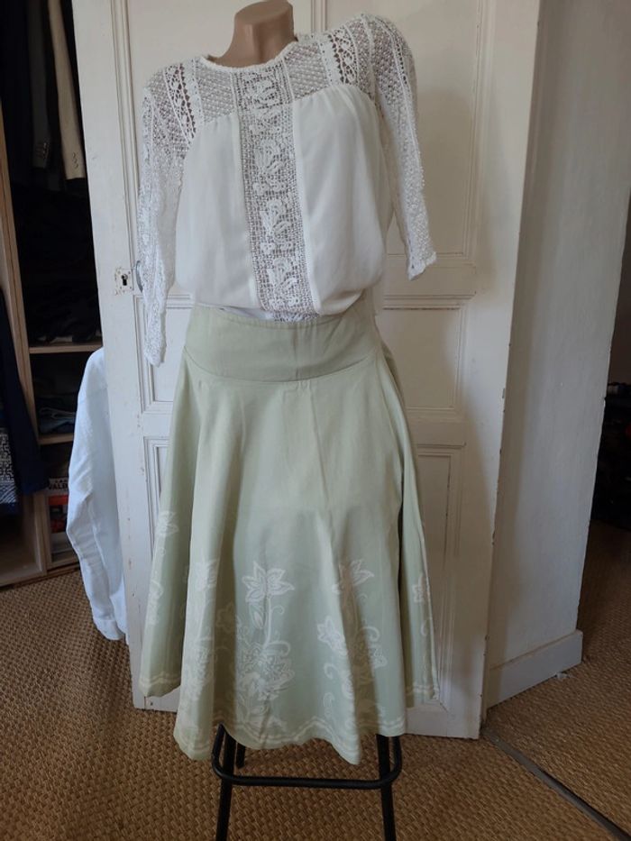 Jupe longue trapèze, vert anis, taille 38