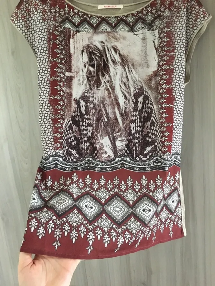 T-shirt beige fantaisie camaïeu T.38 - photo numéro 2