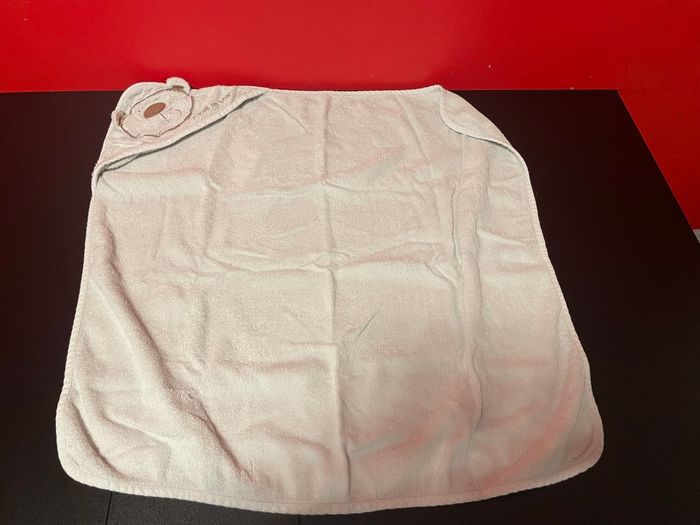 Sortie de bain bébé blanc cassé motif ours – coton éponge - photo numéro 3