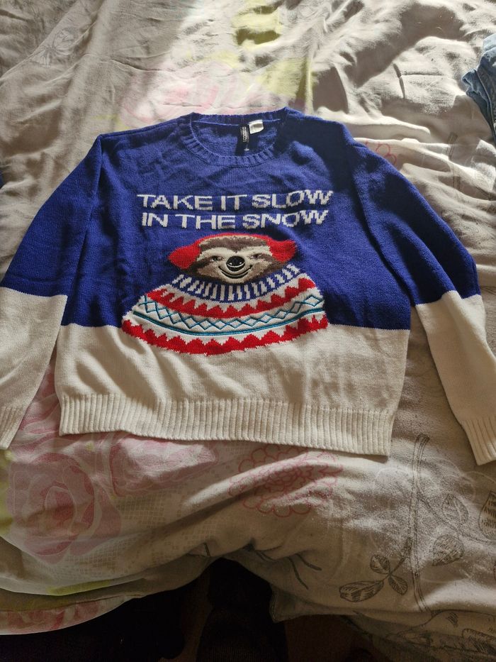 Pull de Noël  bleu et blanc