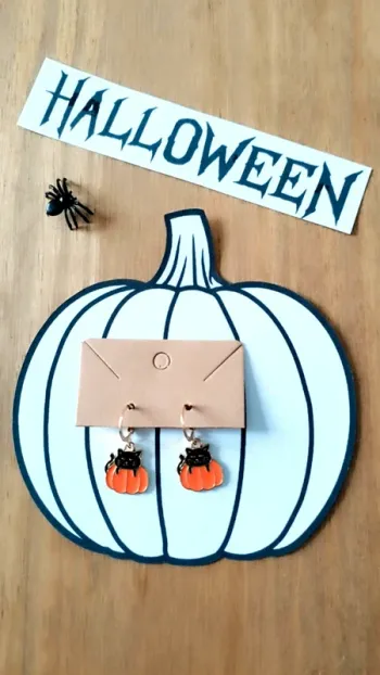 🎃 Boucles d’Oreilles Halloween Chat Noir & Citrouille 🎃