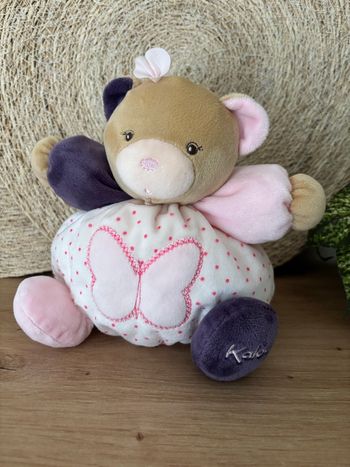 Neuf doudou ours boule rose pois violet papillon kaloo 
