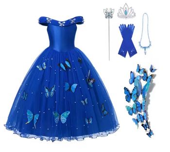 Déguisement robe princesse bleu marine papillon et ces accessoires Taille 3-8ans