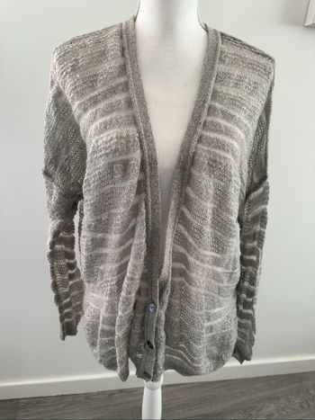 Cardigan oversize maille ajourée gris et blanc mohair Benetton T38 M