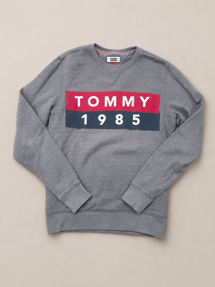 Sweat Tommy Jeans gris logo 1985 taille S - photo numéro 1