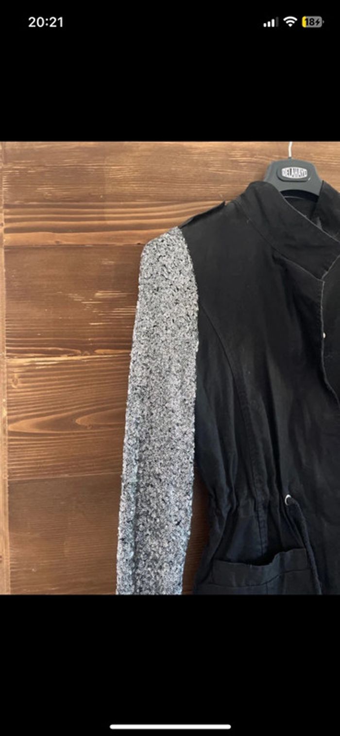 Veste saharienne noir manche à sequin argenté - photo numéro 2