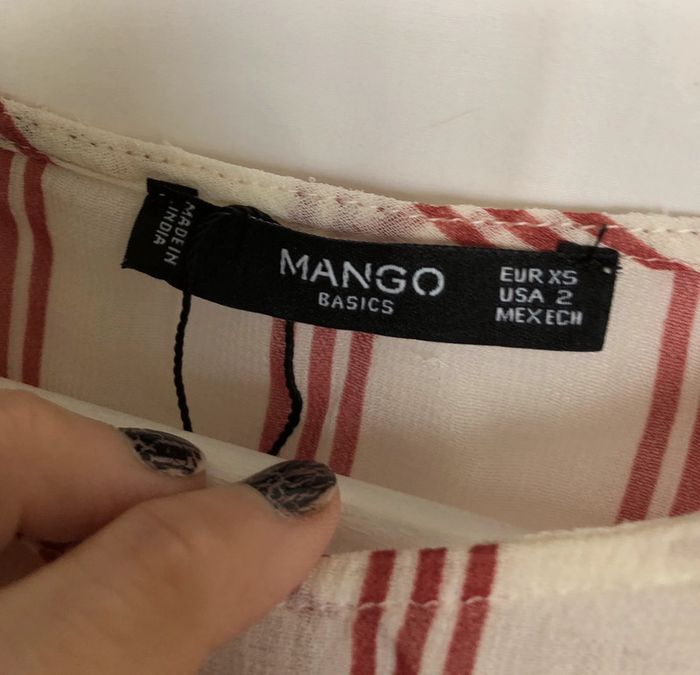 Haut Mango rayé blanc et rouge fluide taille XS / 34 ample très bon état - photo numéro 7