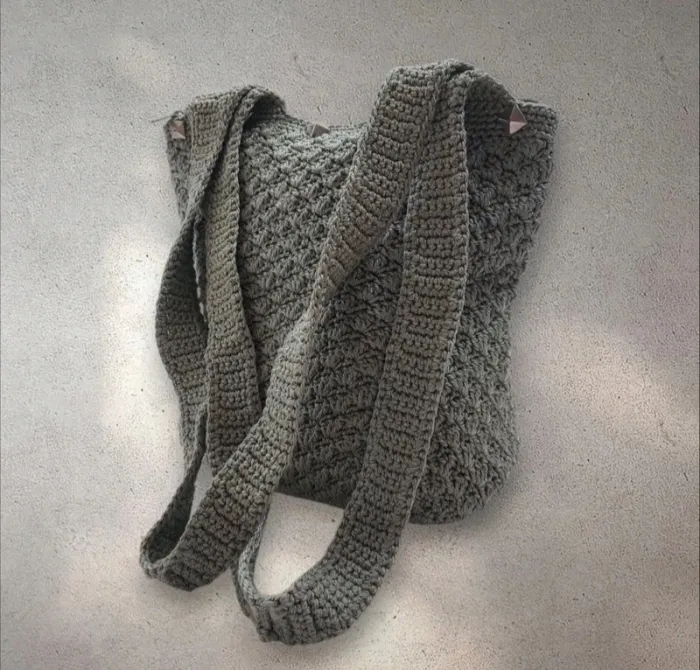 Sac en crochet macramé vert clair double anses et fermeture zippée - photo numéro 2