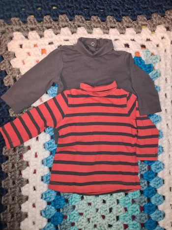 Lot 2 tee-shirts manches longues col roulé 9 mois