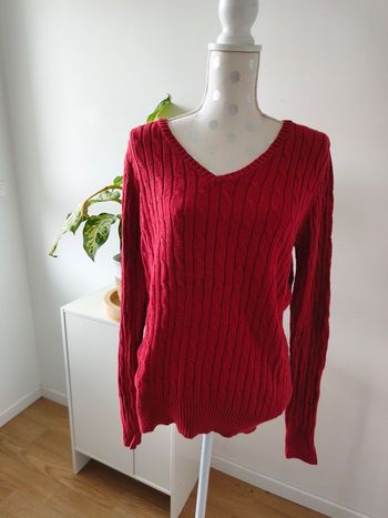 Pull rouge col V torsadé | St. John's Bay | Femme taille L (LT) | Coton | Très bon état