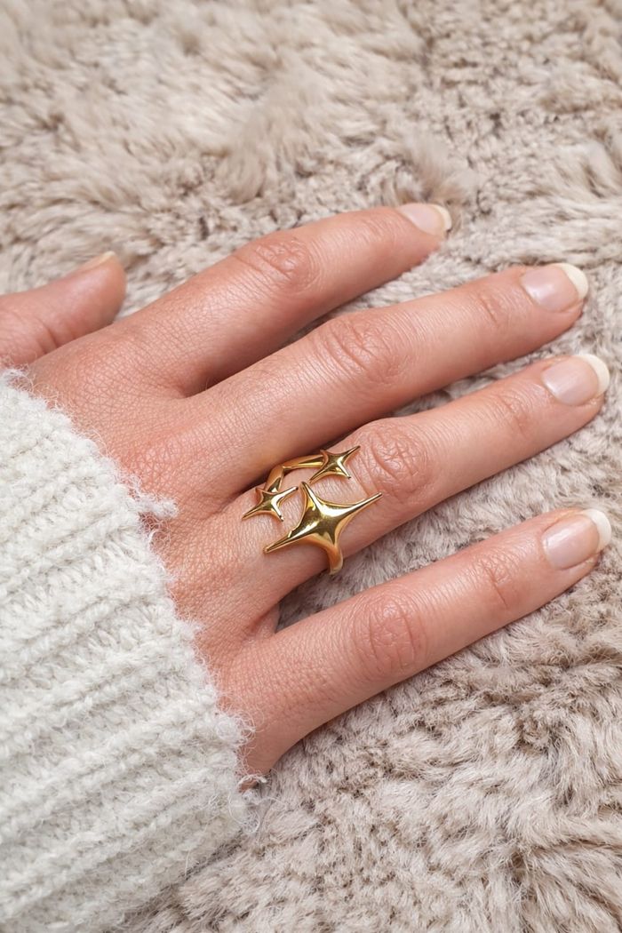 Bague étoiles réglable en acier inoxydable – Plaqué or 18 carats - photo numéro 1