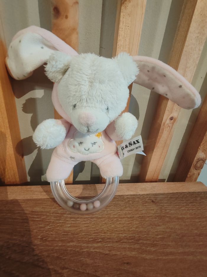 Lapin ours rose et blanc Hochet - photo numéro 3