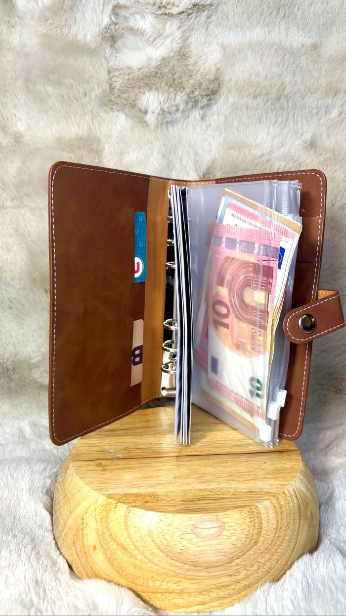 Organisateur budgétaire A6 neuf en similicuir marron – classeur d’économie élégant avec pochettes et bouton-pression - photo numéro 2