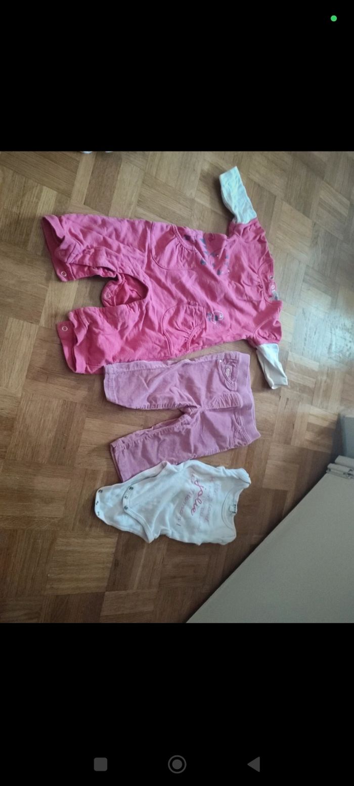 Lot vêtements 9 mois fille pyjama pantalon body manches longues collants rose - photo numéro 2