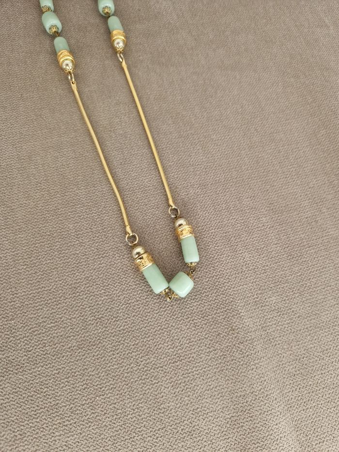 Collier vintage doré avec perles vert d'eau - photo numéro 7
