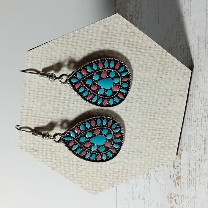 boucles d'oreilles imitation turquoise et corail - photo numéro 8