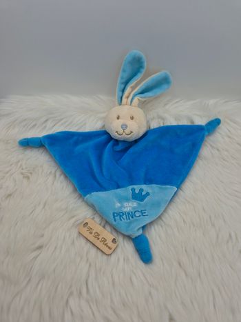Doudou plat triangle bleu lapin Je suis un Prince