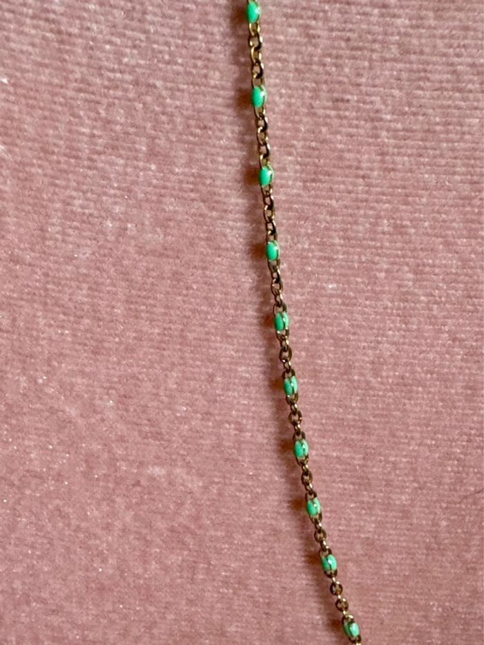 Collier chaîne acier inoxydable or réglable résine vert turquoise - photo numéro 2