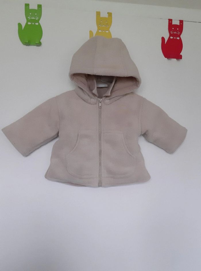 Veste polaire beige doublée molletonnée à capuche amovible DPAM 4-6 mois - photo numéro 2