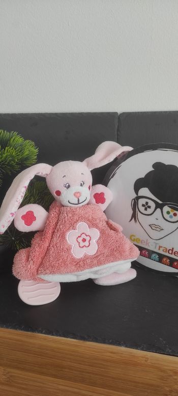 doudou corps plat rose fleurs  tex baby carrefour livre miroir dentition fleurs