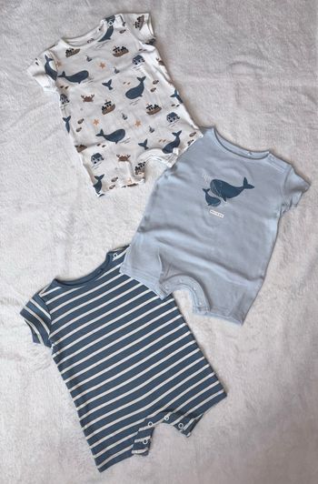 lot 3 barboteuses / pyjamas, thème marin